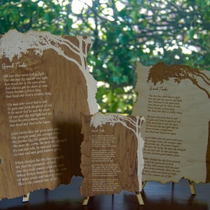 Good Timber Wood engraved poem| Poem with a stand | Large, medium and small.