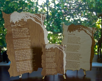 Good Timber Wood engraved poem| Poem with a stand | Large, medium and small.