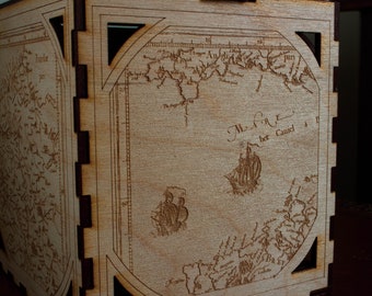 Engraved Wooden Box: Victorian Nautical Map Keepsake