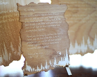 Personalized forest and night sky letter. Wood engraved poem. Rustic Home decor