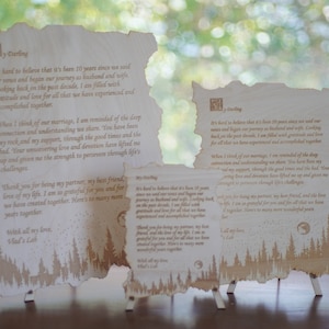 Carta personalizada de bosque y cielo nocturno. Poema grabado en madera. Pequeño mediano y grande