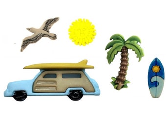 Beach Bound ~ Let's Get Crafty / Shelly's Buttons & More Embellishment Buttons ~ Novelty Buttons Theme Pack