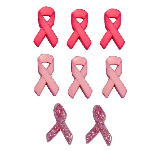 Breast Cancer Awareness Ribbons with Glitter ~ Dress It Up Embellishments ~ Jesse James Novelty Buttons Theme Pack