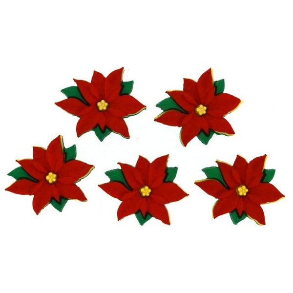 Red Poinsettias ~ Dress It Up Embellishments ~ Jesse James Novelty Buttons Theme Pack