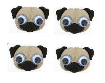 Pugs Faces ~ Dog Buttons ~ Shelly's Buttons and More Flat Back Embellishments ~ Novelty Theme Pack