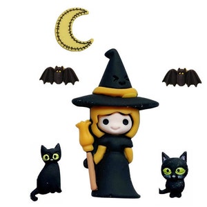 Bewitched - Shelly&#39;s Buttons and More - Halloween Flat Back Embellishments & Shank Buttons ~ Novelty Theme Pack - Craft Scrap Sewing