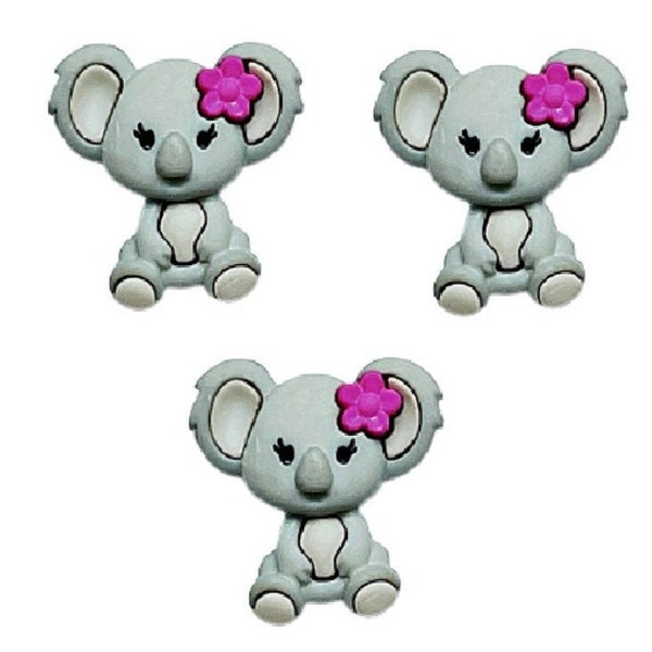 Koala Bears with Flower ~ Let's Get Crafty Embellishment Buttons ~ Animal Novelty Buttons Theme Pack