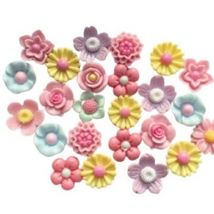 Pastel Posies (8 pieces) ~ Let's Get Crafty / Shelly's Buttons & More Flat Back Embellishments ~ Novelty Buttons Theme Pack