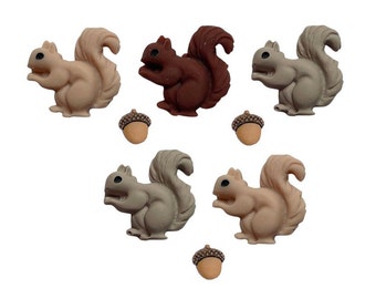 Squirrel Outing - Shelly's Buttons & More - Flat Back and Shank Back Embellishment Buttons - Novelty Theme Pack