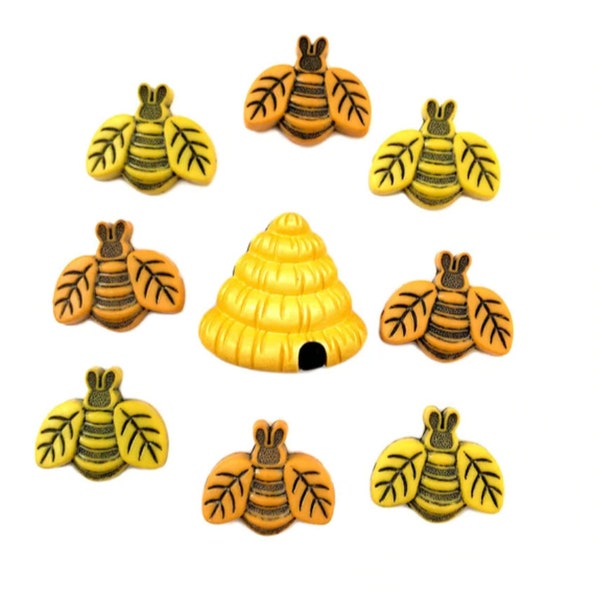 Zumbido ~ Abejas ~ Botones en abundancia y más botones de adorno ~ Paquete temático de botones novedosos