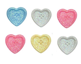 Pastel Glitter Hearts - Heart Button Set ~ Shelly's Buttons and More Embellishment Buttons ~ Valentine's Dau Novelty Buttons Theme Pack
