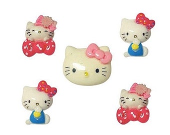 Hello Miss Kitty Embellishment Set ~ Shelly's Buttons & More Flat Back Embellishments ~ Novelty Theme Pack