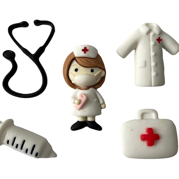 Visita al consultorio - Adornos de reverso plano - Botones y más de Shelly ~ Paquete temático novedoso - Enfermera / Medicina / Médico / Manualidades