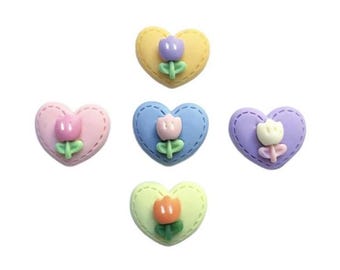Love In Bloom ~ Heart Flat Back Embellishments ~ Shelly's Buttons and More ~ Novelty Theme Pack