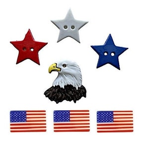 USA Strong - Bald Eagle ~ Shelly's Buttons & More Embellishment Buttons ~ Novelty Buttons Theme Pack