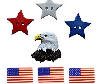 USA Strong - Bald Eagle ~ Shelly's Buttons & More Embellishment Buttons ~ Novelty Buttons Theme Pack