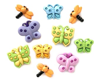 Flutterbugs ~ Buttons Galore & More Embellishment Buttons ~ Novelty Buttons Theme Pack