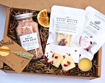 MOTHERS DAY Spa gift box bath set for her, bath box natural bath salts bath melts natural lip balm /  handmade eco gift cornwall uk