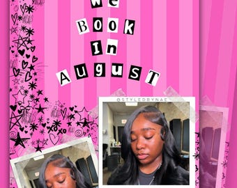 August Buchungsflyer, DIY Hochzeitsflyer, Flyer für Haare, Nägel, Wimpern & Make-up - Back to School Flyer, Canva Template, Book Now Termine
