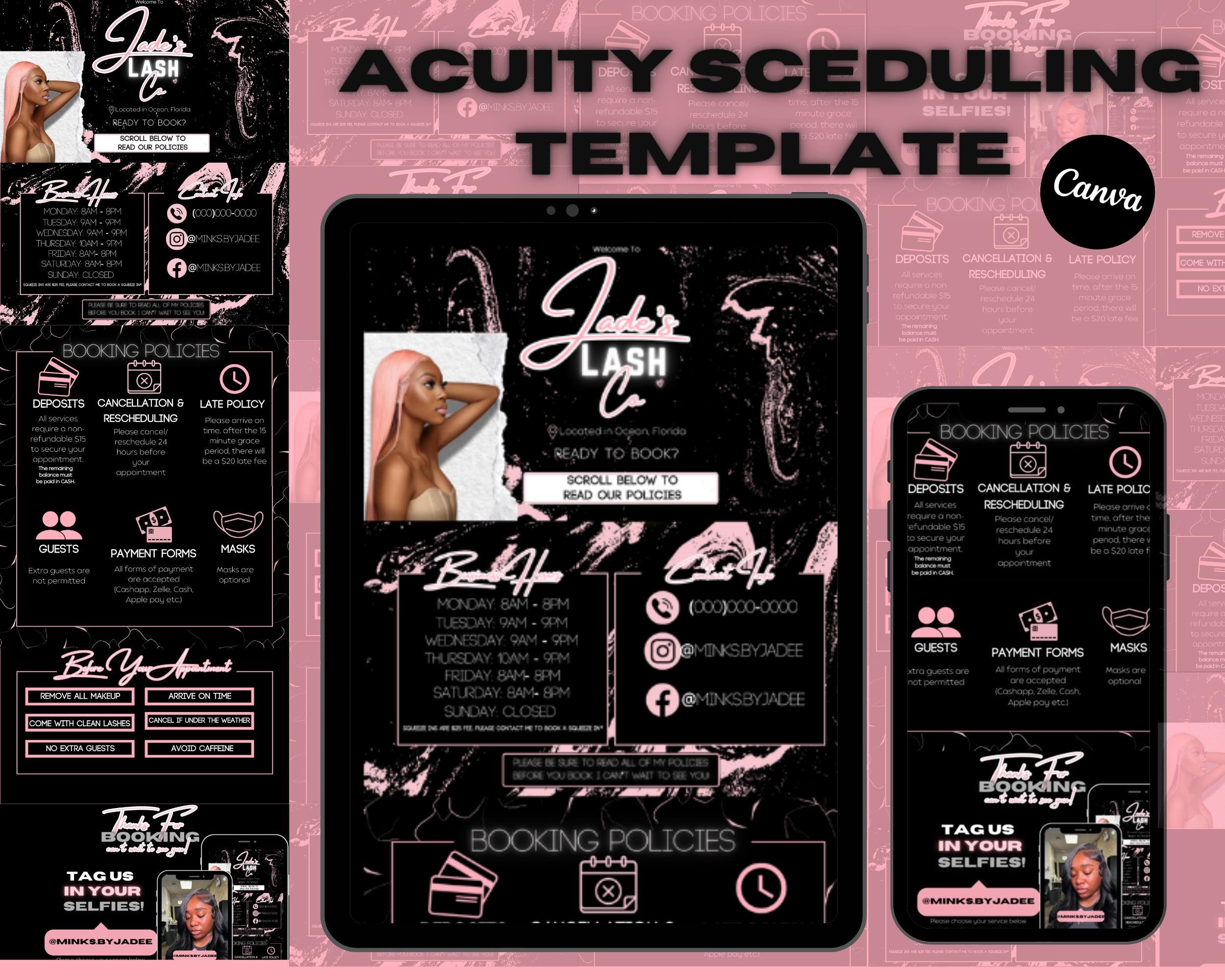 DIY Acuity Scheduling Site, Makeup booking site, lash tech booking site, hair stylist booking site, Canva DIY instant, Acuity booking site