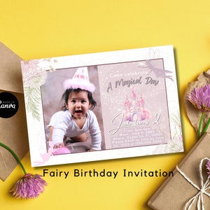 Editable Fairy Birthday Card, Pixie Fairy Princess Party Instant Download Edit, Princess and fairy birthday card, greeting card, birthday