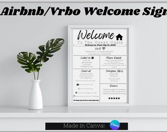 Airbnb Welcome Sign, Printable short term and air bnb rental sign, House rules poster, Wifi Sign Canva Template, Guest arrival poster