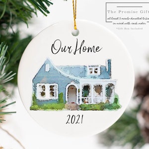 Our First Home Ornament, Personalized First House Watercolor Custom Ornament Housewarming Gift Idea, Couples Christmas Home Ornament,