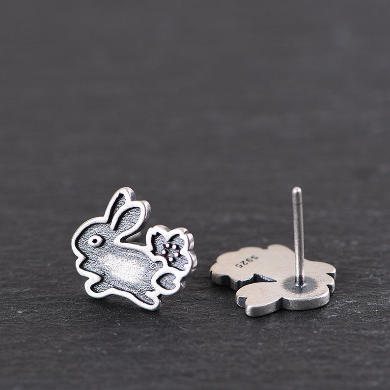 925 Sterling Silver Female style love rabbit vintage silver earrings by IELTS Jewellery