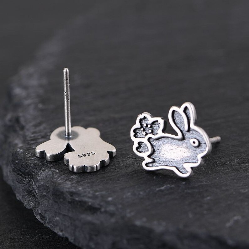 925 Sterling Silver Female style love rabbit vintage silver earrings by IELTS Jewellery