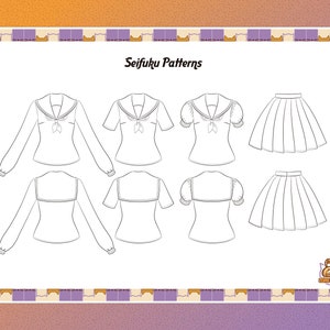 Seifuku Japanese School Uniform PDF Downloadable Sewing Pattern 8 Sizes Sailor Fuku