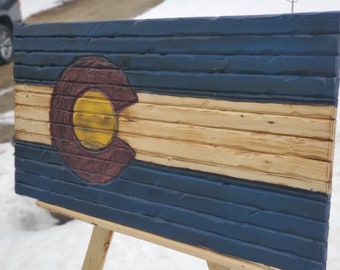 Hand-carved Colorado State Flag: Rustic Wood Wall Art