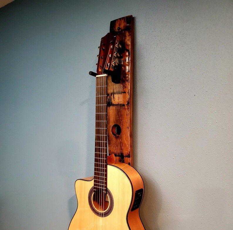 Bung Whiskey Barrel Stave Vertical guitar Holder, Whiskey Barrel Stave Guitar Wall Mount, Guitar Hanger, Guitar Rack, Rustic Guitar Hanger