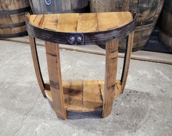 FREE SHIPPING! Whiskey Barrel End Table - Half Barrel Head End Table, Man Cave Decor, Barrel Bar, Father's Day, Gifts for Him