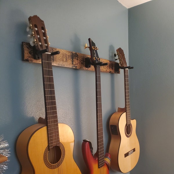 FREE SHIPPING! Whiskey Barrel Stave Guitar Holders, Whiskey Barrel Stave Guitar Wall Mount, Guitar Hanger, Guitar Rack, Rustic Guitar Hanger