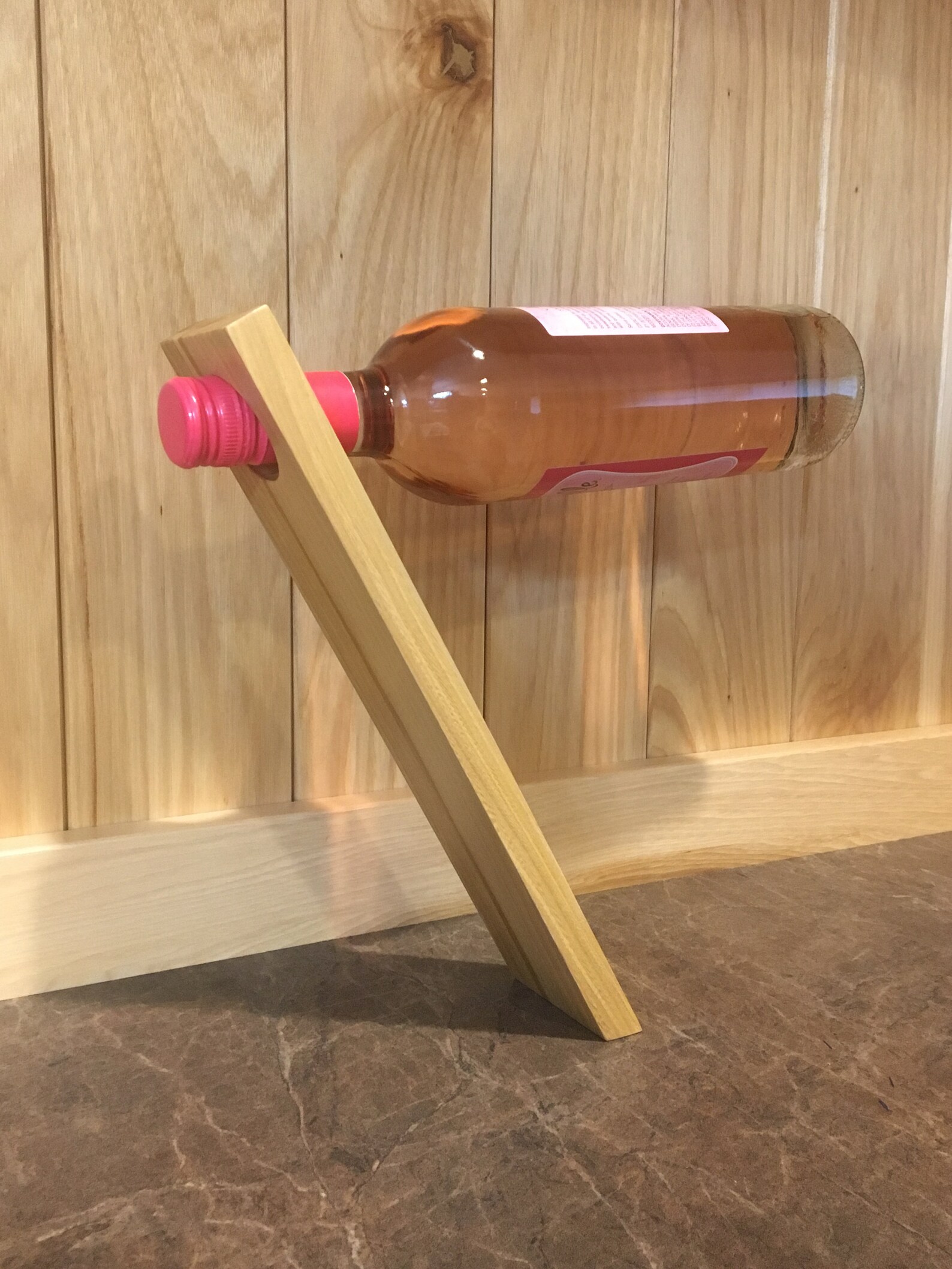 Minimalist Wine Bottle Holder, Made From Hickory Wood, With a Beautiful