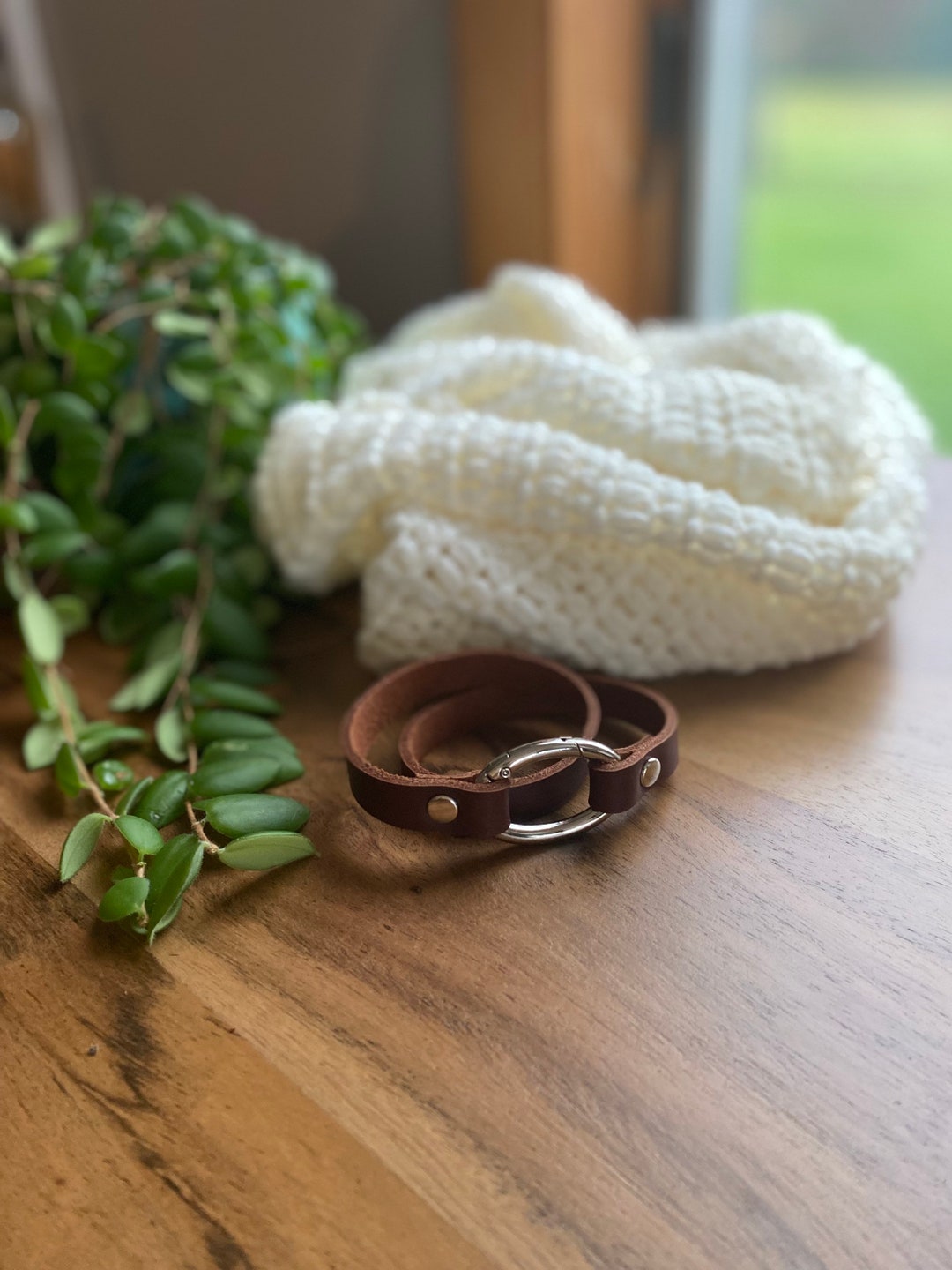 Double Wrap Scarf or Shawl Cuff Russet Brown Leather Silver Etsy