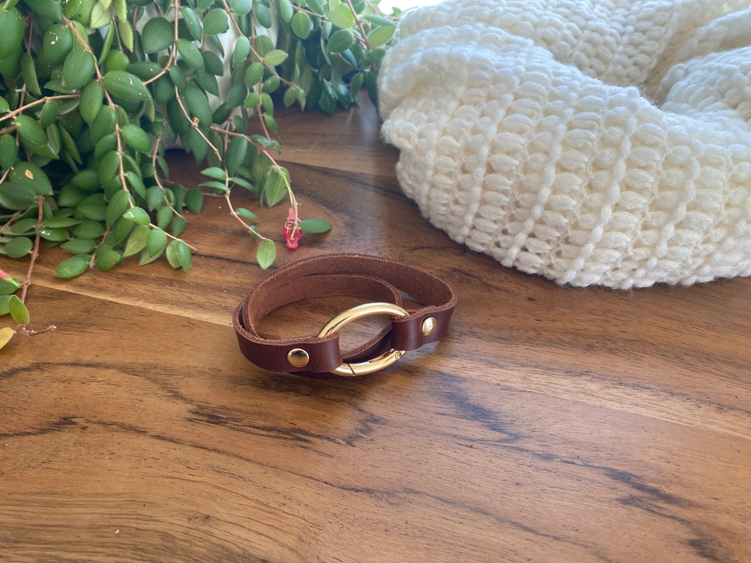 Double Wrap Scarf or Shawl Cuff Russet Brown Leather, Brass Color Hardware Etsy