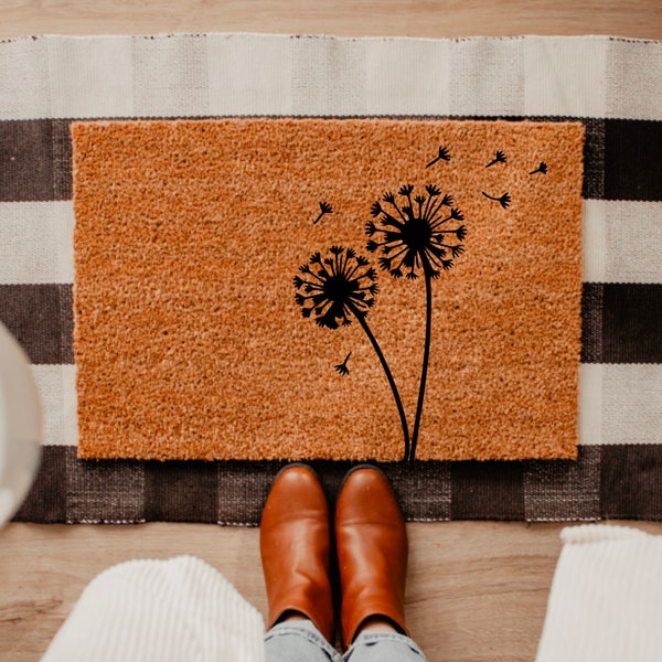 Dandelion Coir Doormat, Welcome Mat, Anthropology Doormat, Antro Dupe, Porch Decor, Boho Doormat, Unique Doormat, Porch Entry Decor, Gift