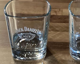 Set Of 2 Jack Daniel's "Old No. 7" Heavy Whiskey Glass with Embossed Design 8 oz