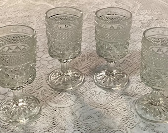 Vintage Anchor Hocking WEXFORD Clear Footed Water Stemmed Goblets Set of 4 5.25”