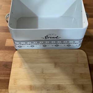 Retro Bread Box White Rectangular Bread Storage Bin w Handles Cutting Board Lid image 8