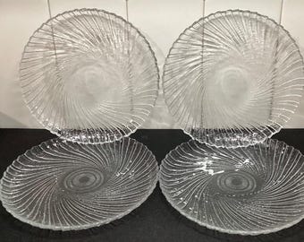 Juego de 4 platos de ensalada/postre Arcoroc Seabreeze de cristal transparente con diseño en espiral, fabricados en Francia, 19 cm (7,5 pulgadas)