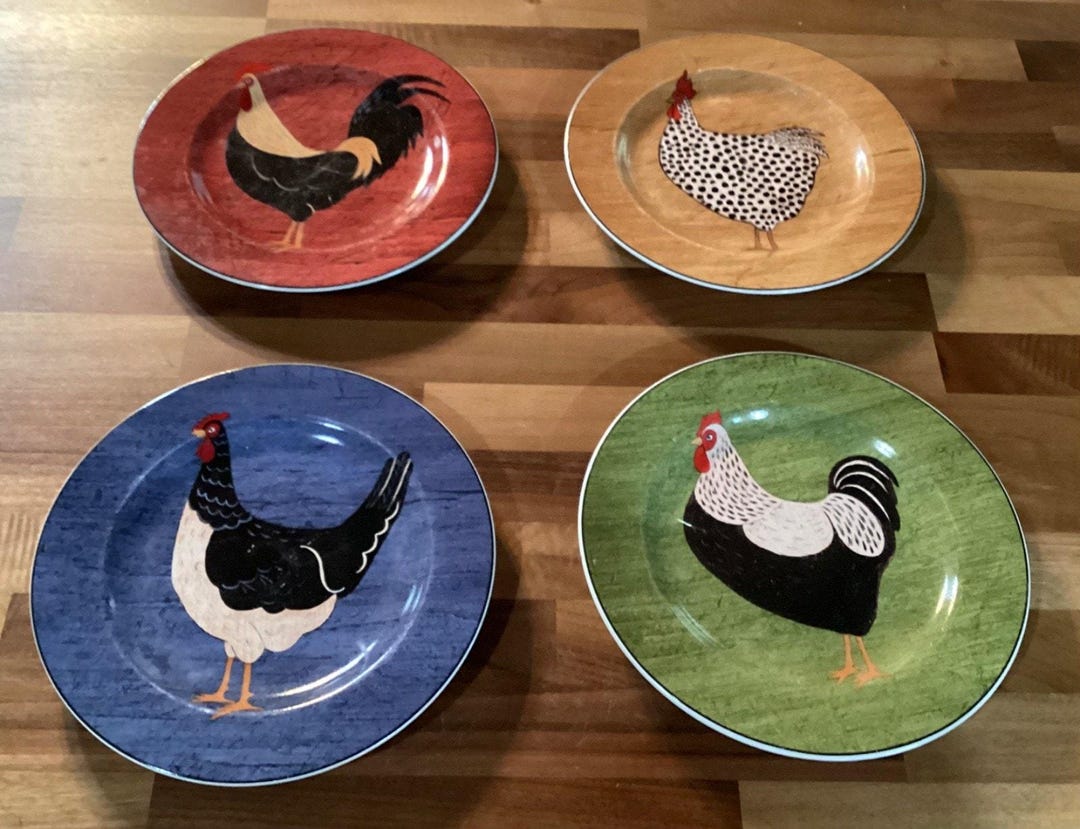 Kimble Chicken 4 Warren Kimble Country Quartet Salad Plates Brandon House 8.25 ...