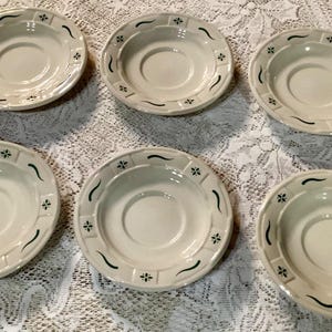 Set of 6 Longaberger Pottery Woven Traditions Heritage Green Saucer Plates