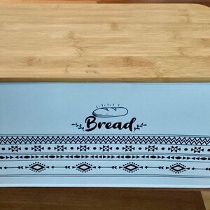Retro Bread Box White Rectangular Bread Storage Bin w Handles Cutting Board Lid image 4
