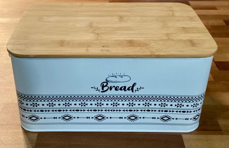 Retro Bread Box White Rectangular Bread Storage Bin w Handles Cutting Board Lid image 4