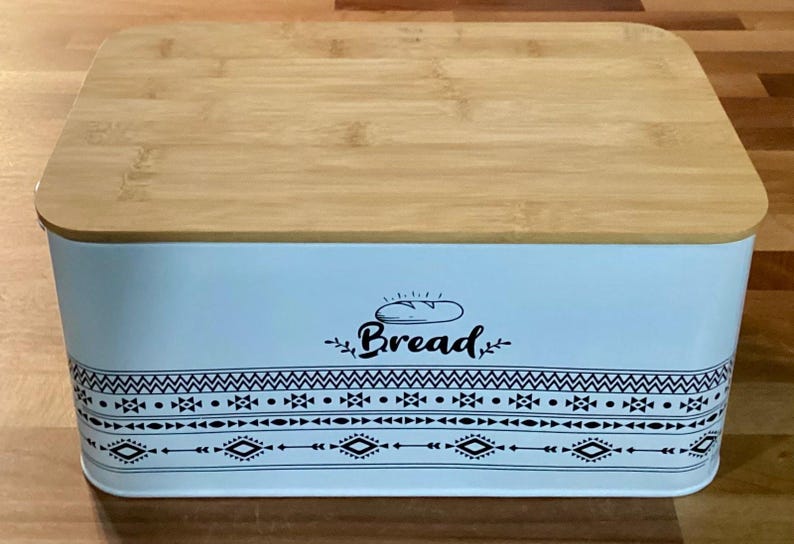 Retro Bread Box White Rectangular Bread Storage Bin w Handles Cutting Board Lid image 6