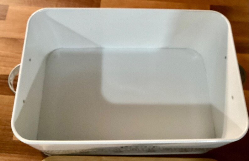 Retro Bread Box White Rectangular Bread Storage Bin w Handles Cutting Board Lid image 9