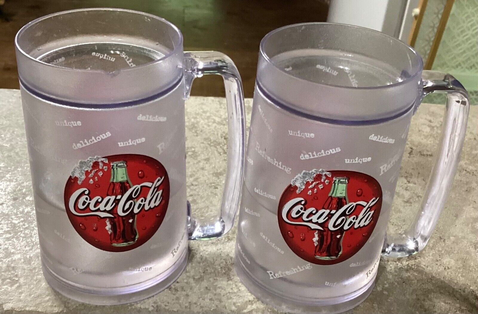 2 ~ VINTAGE 1998 Coca Cola Thermo Serv Freezer Mugs (made in USA