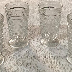 Vintage Set of 4 Indiana Clear Colony Glass Whitehall Cubist Footed Tumblers 6”